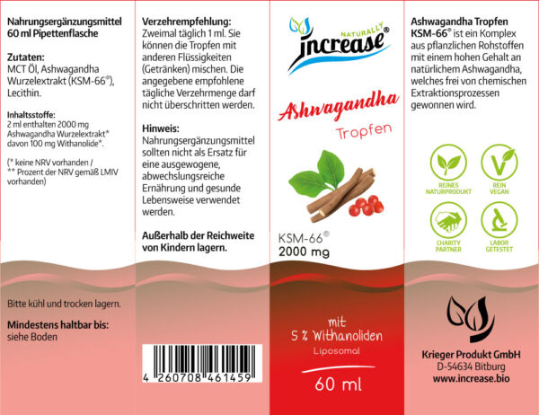 Liposomale Ashwagandha Tropfen hochdosiert - Premium Markenrohstoff KSM-66-2000mg Ashwagandha pro Tagesdosis - mit 5% Withanoliden - Keto MCT Öl C8 & C10 - Hohe Bioverfügbarkeit - vegan – Bild 2