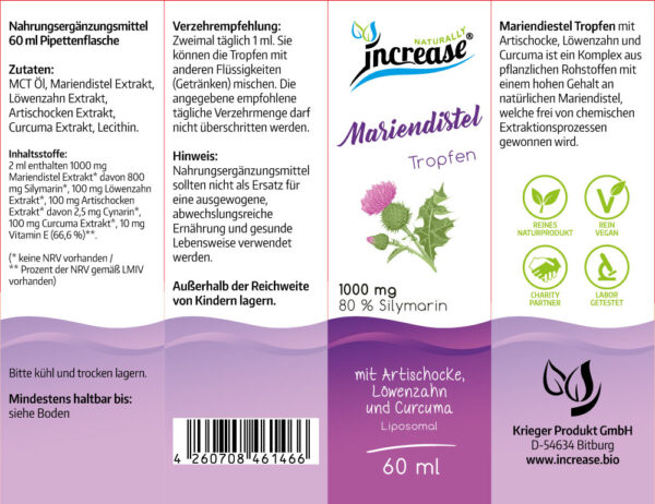 Liposomale Mariendistel Tropfen mit Artischocke, Löwenzahn und Curcuma hochdosiert - 1000mg pro Tagesdosis mit 80% Silymarin - Keto MCT Öl C8 & C10 - Hohe Bioverfügbarkeit - vegan – Bild 2