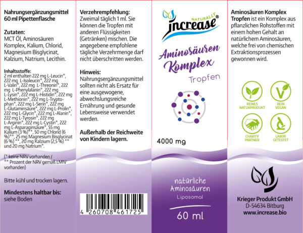Nimm 3, zahl 2 Aktion Liposomale Aminosäuren Komplex Tropfen hochdosiert - 4000mg Aminosäuren pro Tag (360.000mg in 3 Flaschen) - mit 18 verschiedenen Aminosäuren - Keto MCT Öl C8 & C10 – Bild 3