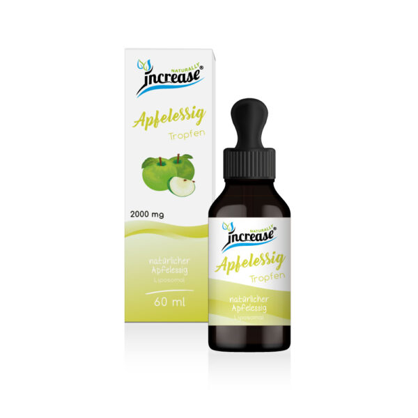 Liposomale Apfelessig Tropfen hochdosiert - (60.000mg Apfelessig pro Packung) 2000mg Apfelessig pro Tagesdosis mit Vitamin B9 und Vitamin B12 - MCT Öl - Hohe Bioverfügbarkeit
