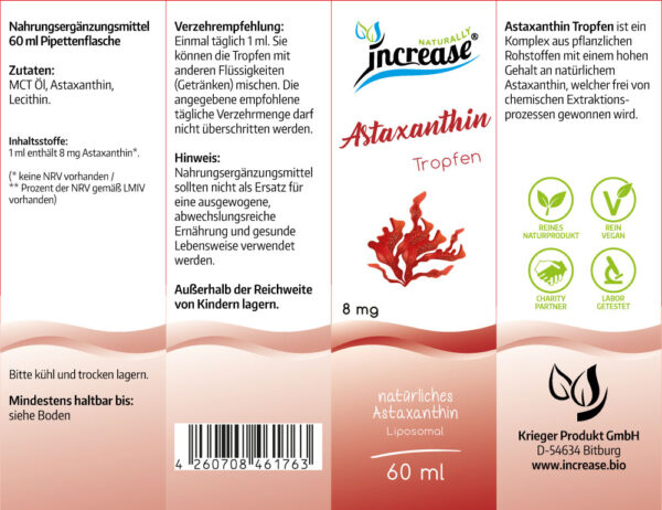 Nimm 3, zahl 2 Aktion Liposomale Astaxanthin Tropfen hochdosiert - 8mg Astaxanthin pro Tag (1.440mg Astaxanthin in 3 Flaschen) - Keto MCT Öl C8 & C10 – Bild 3