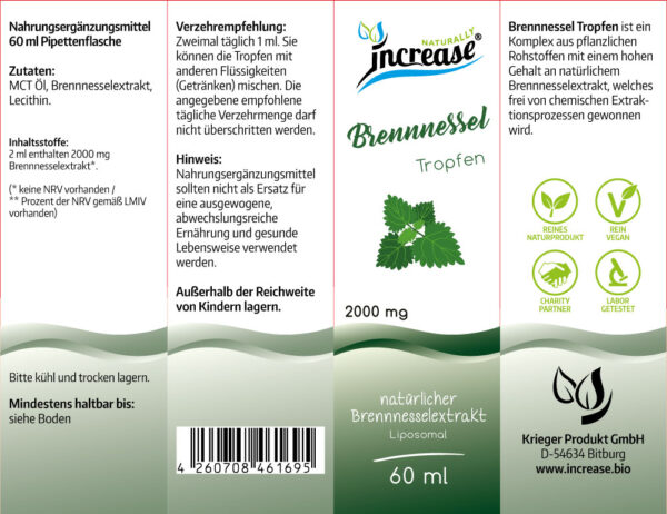 Liposomale Brennnessel Tropfen hochdosiert - (60.000mg Brennnessel pro Packung) 2000mg Brennnessel pro Tagesdosis - MCT Öl - Hohe Bioverfügbarkeit – Bild 2