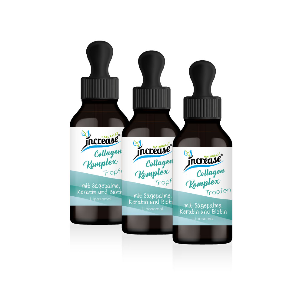 Nimm 3, zahl 2 Aktion Liposomale Collagen Tropfen hochdosiert - 5000mg Collagen pro Tag (450.000mg in 3 Flaschen) mit 10000µg Biotin, 1000µg Keratin und 50mg Sägepalme - Keto MCT Öl C8 & C10