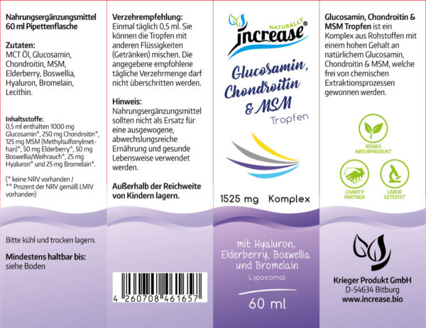Liposomale Glucosamin, Chondroitin & MSM Tropfen hochdosiert - (45.750mg pro Packung) 1525mg pro Tagesdosis mit Hyaluron, Elderberry, Boswellia (Weihrauch) und Bromelain - MCT Öl – Bild 2