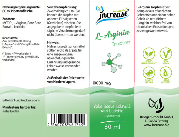 Liposomale L-Arginin Tropfen hochdosiert - (300.000mg L-Arginin pro Packung) 10.000mg L-Arginin pro Tagesdosis mit Rote Bete Extrakt - MCT Öl - Hohe Bioverfügbarkeit – Bild 2