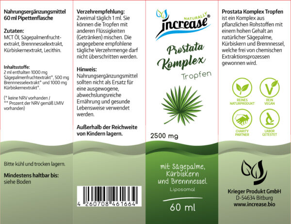 Liposomale Prostata Komplex Tropfen hochdosiert - (75.000mg pro Packung) 2500mg Prostata Komplex pro Tagesdosis mit Sägepalmenextrakt, Kürbiskernextrakt und Brennnesselextrakt - MCT Öl – Bild 2