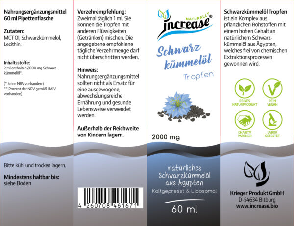 Liposomale Schwarzkümmelöl Tropfen hochdosiert - (60.000mg Schwarzkümmel pro Packung) 2000mg Ägyptischem Schwarzkümmel pro Tagesdosis - MCT Öl - Hohe Bioverfügbarkeit – Bild 2
