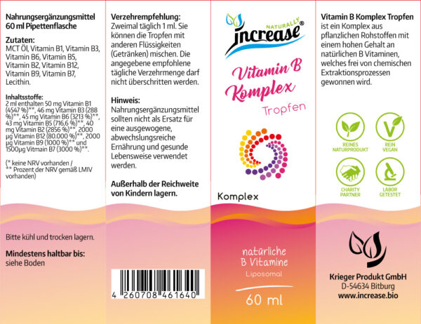 Liposomale Vitamin B Komplex Tropfen hochdosiert - (6.900mg Vitamin B pro Packung) 230mg Vitamin B pro Tagesdosis mit Vitamin B1, B2, B3, B5, B6, B7, B9 und B12 - MCT Öl - Hohe Bioverfügbarkeit – Bild 2