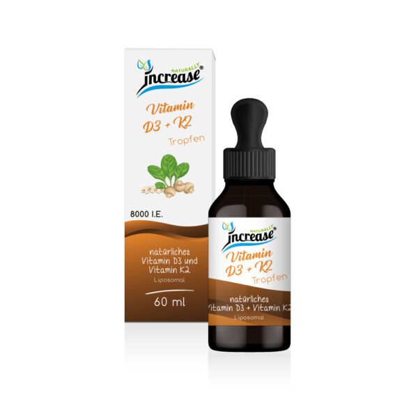 Liposomale Vitamin D3 + K2 Tropfen hochdosiert - (240.000 I.E Vitamin D3 pro Packung) 8000 I.E. Vitamin D3 pro Tagesdosis - MCT Öl - Hohe Bioverfügbarkeit