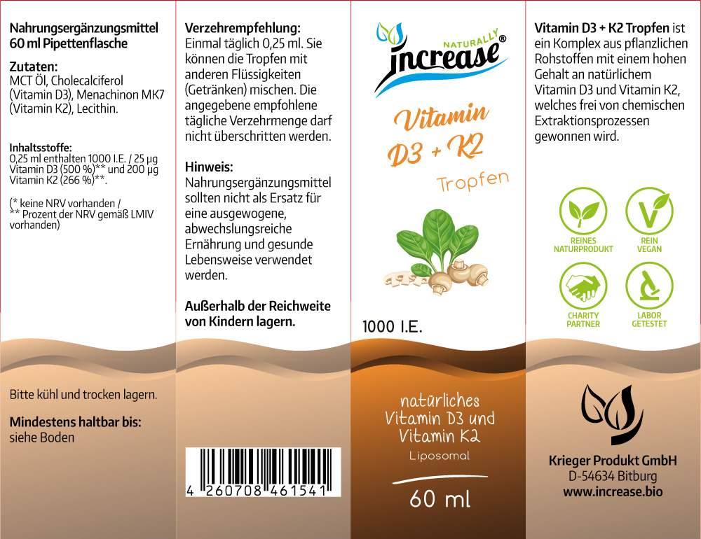 Liposomale Vitamin D3 + K2 Tropfen hochdosiert - (240.000 I.E Vitamin D3 pro Packung) 1000 I.E. Vitamin D3 pro Tagesdosis - MCT Öl - Hohe Bioverfügbarkeit – Bild 2