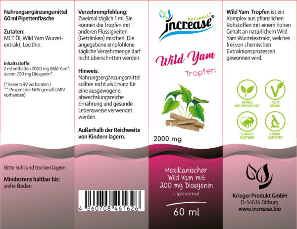 Liposomale Wild Yam Tropfen hochdosiert - (60.000mg Wild Yam pro Packung) 2000mg Wild Yam pro Tagesdosis davon 200mg Diosgenin - Mexikanischer Wild Yam - MCT Öl - Hohe Bioverfügbarkeit – Bild 2