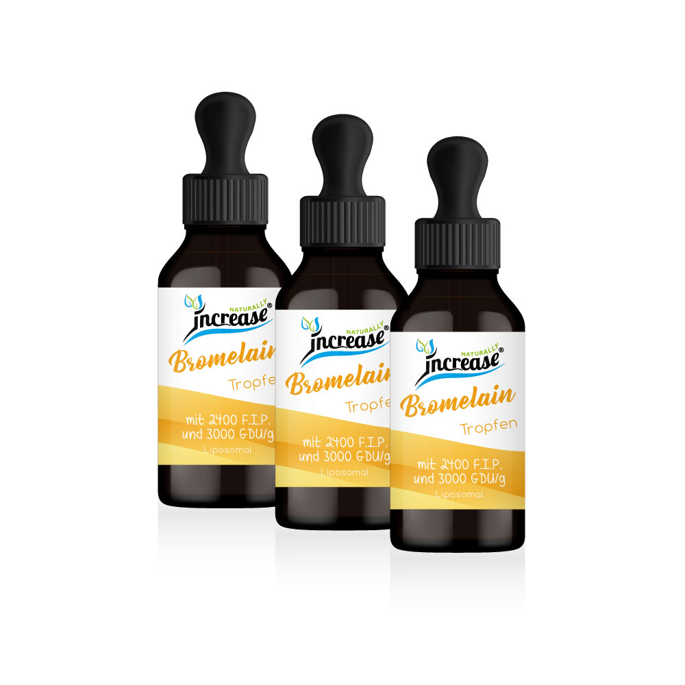 Nimm 3, zahl 2 Aktion Liposomale Bromelain Tropfen hochdosiert - 2000mg Bromelain pro Tag mit 2400 F.I.P.* und 3000 GDU/g (180.000mg Bromelain in 3 Flaschen) - Keto MCT Öl C8 & C10