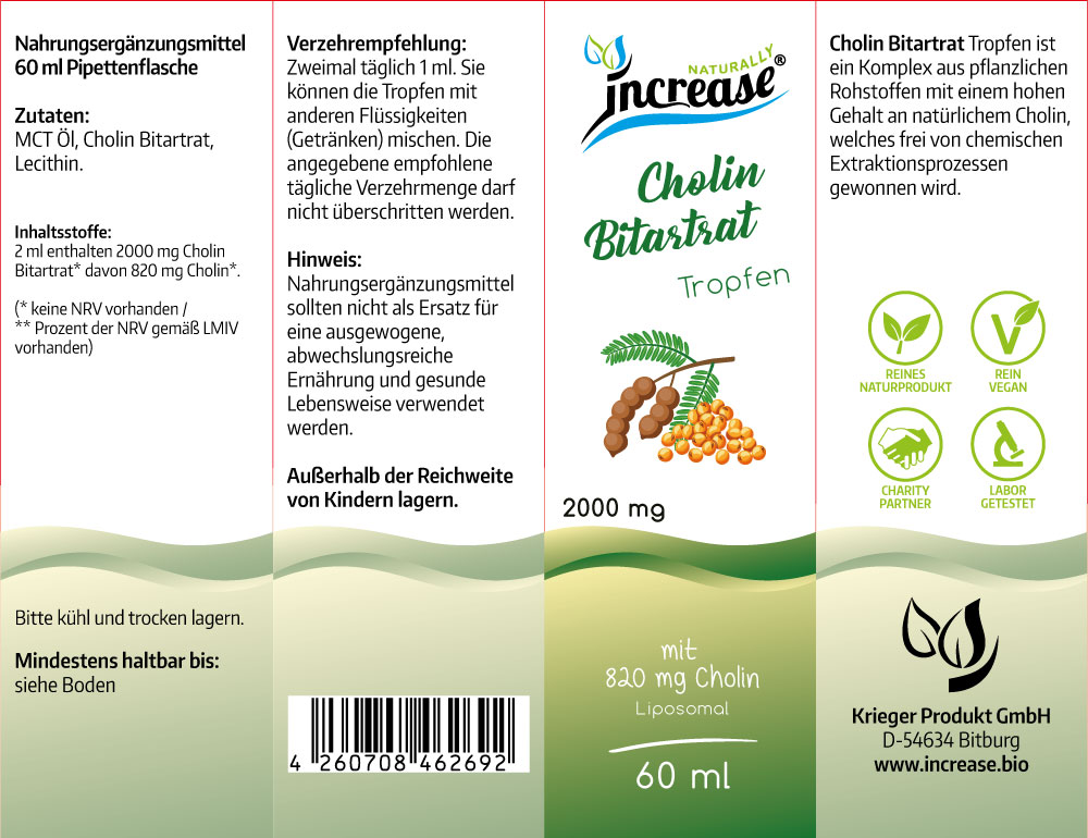 Liposomale Cholin Bitartrat Tropfen hochdosiert - (60.000mg Cholin Bitartrat pro Packung) 2000mg Cholin Bitartrat pro Tagesdosis davon 820mg Cholin - MCT Öl - Hohe Bioverfügbarkeit – Bild 2