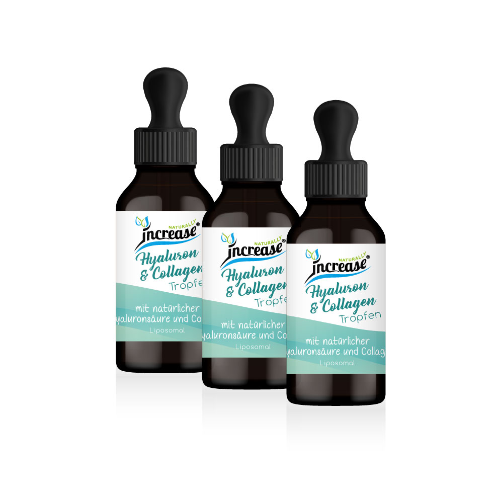 Nimm 3, zahl 2 Aktion Liposomale Hyaluron & Collagen Tropfen hochdosiert - 2000mg Hyaluron & Collagen pro Tag (180.000mg Hyaluron & Collagen in 3 Flaschen) - Keto MCT Öl C8 & C10