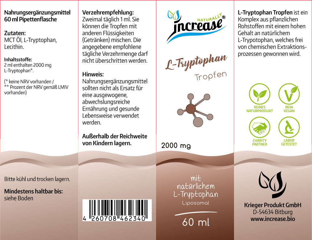 Liposomale L-Tryptophan Tropfen hochdosiert - (60.000mg L-Tryptophan pro Packung) 2000mg L-Tryptophan pro Tagesdosis - MCT Öl - Hohe Bioverfügbarkeit – Bild 2