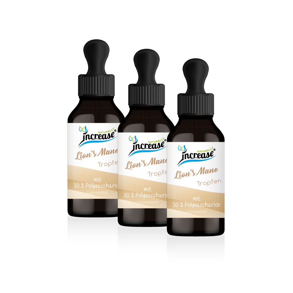 Nimm 3, zahl 2 Aktion Liposomale Lion's Mane Tropfen hochdosiert - 5000mg Lion's Mane pro Tag davon 30 % (1500 mg) Polysaccharide (450.000mg Lion's Mane in 3 Flaschen) - Keto MCT Öl C8 & C10