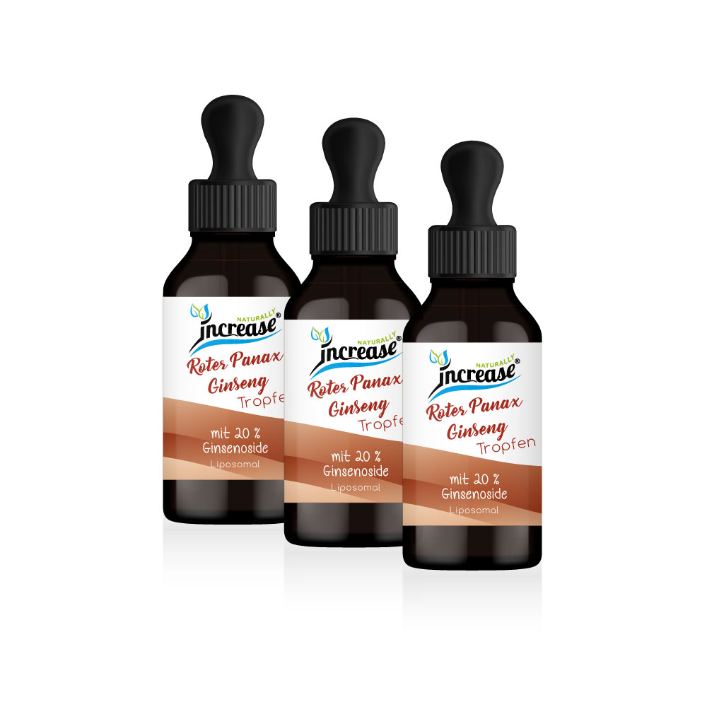 Nimm 3, zahl 2 Aktion Liposomale Roter Panax Ginseng Tropfen hochdosiert - 2000mg Roter Panax Ginseng pro Tag davon 400 mg Ginsenoside (180.000mg Roter Panax Ginseng in 3 Flaschen) - Keto MCT Öl C8 & C10