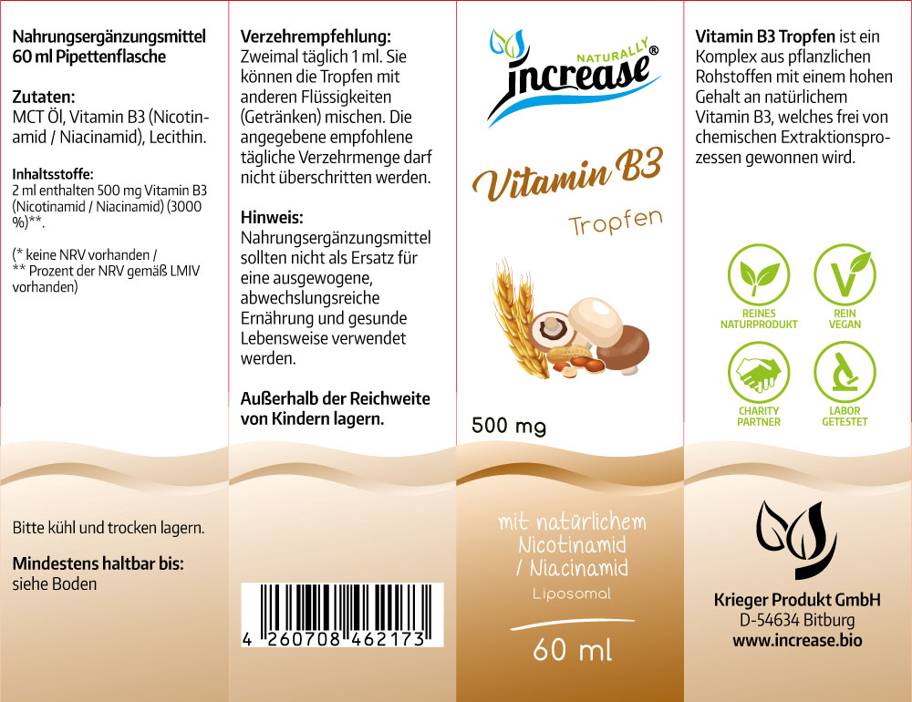 Nimm 3, zahl 2 Aktion Liposomale Vitamin B3 Tropfen hochdosiert - 500mg Vitamin B3 (Nicotinamid / Niacinamid/ Niacin) pro Tag (45.000mg Vitamin B3 in 3 Flaschen) - Keto MCT Öl C8 & C10 – Bild 3